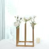 Gold Metal 8-Tubes Single Stemmed Flower Vase Centerpiece with Hollow Square Base