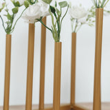 Gold Metal 8-Tubes Single Stemmed Flower Vase Centerpiece with Hollow Square Base