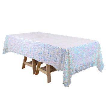 60"x102" Iridescent Blue Seamless Big Payette Sequin Rectangle Tablecloth