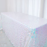 90"x156" Iridescent Blue Seamless Big Payette Sequin Rectangle Tablecloth Premium for 8 Foot Table With Floor-Length Drop