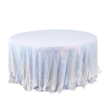120" Iridescent Blue Seamless Sequin Round Tablecloth Premium Collection