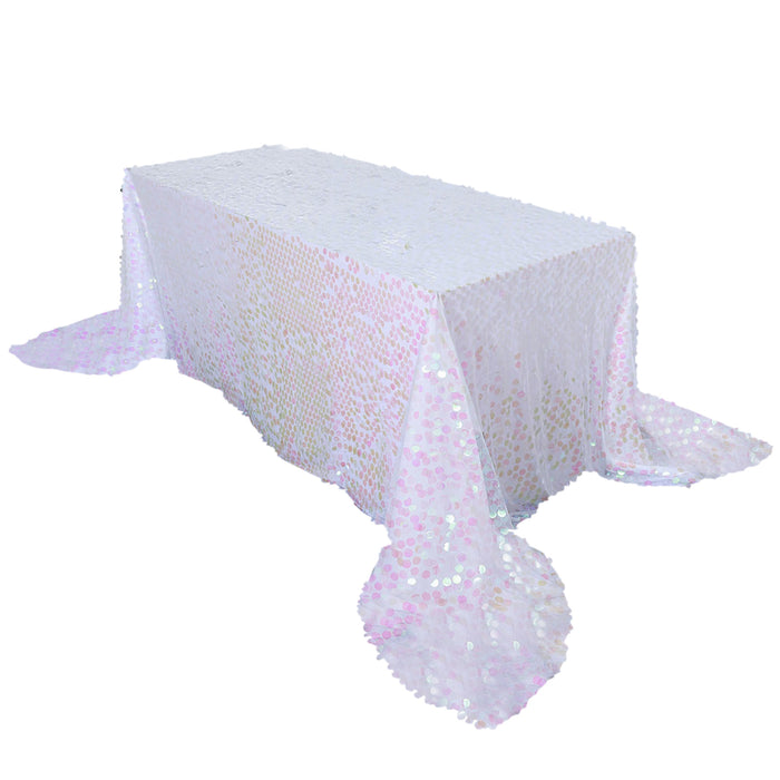 90x156 Iridescent Big Payette Sequin Rectangle Tablecloth Premium
