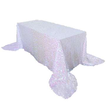 90"x156" Iridescent Seamless Big Payette Sequin Rectangle Tablecloth Premium