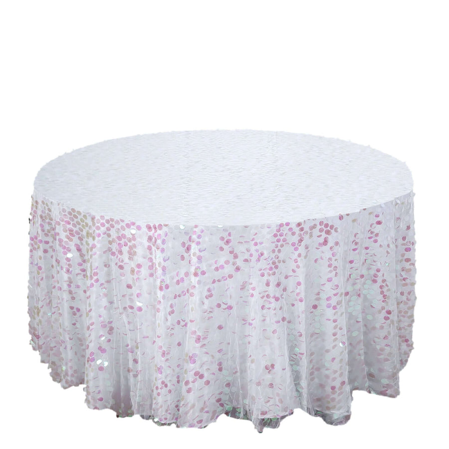 120 Inch | Big Payette Iridescent Sequin Round Tablecloth Premium Collection | TableclothsFactory