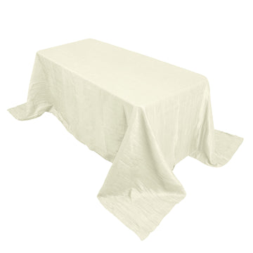 90"x132" Ivory Accordion Crinkle Taffeta Seamless Rectangular Tablecloth for 6 Foot Table With Floor-Length Drop