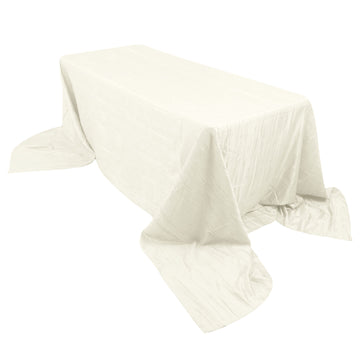 90"x156" Ivory Accordion Crinkle Taffeta Seamless Rectangular Tablecloth for 8 Foot Table With Floor-Length Drop