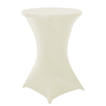 Ivory Highboy Spandex Cocktail Table Cover, Fitted Stretch Tablecloth for 24"-32" Dia High Top Tables