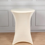 Ivory Highboy Spandex Cocktail Table Cover, Fitted Stretch Tablecloth for 24"-32" Dia High Top Table