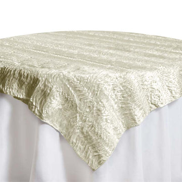 72" Ivory Crushed Satin 3D Wavy Square Table Overlay - Clearance SALE