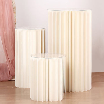16" Ivory Cylinder Display Column Stand, Pillar Pedestal Stand With Top Plate