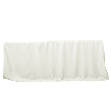 Ivory Fitted Polyester Rectangle Tablecloth 8ft Table Cover For 96"x30" Tables