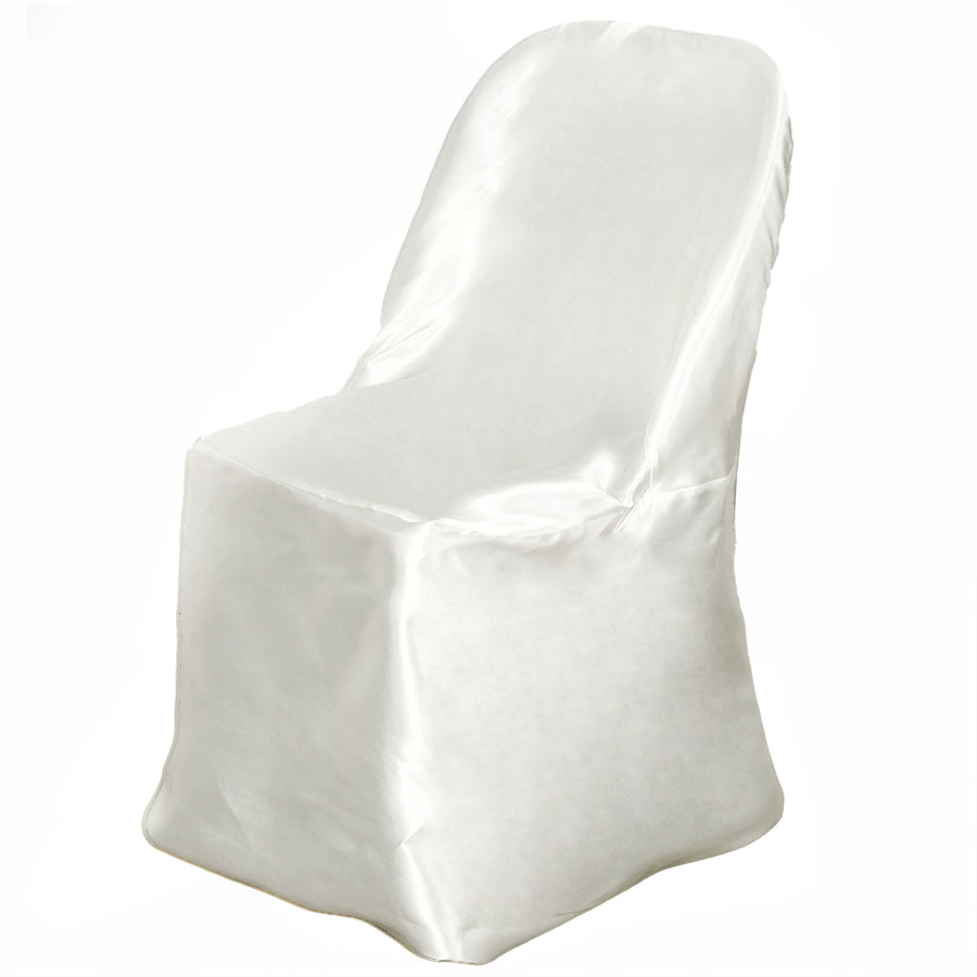 Ivory Glossy Satin Folding Chair Covers, Reusable Elegant Chair Covers#whtbkgd
