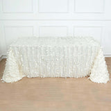 90x156inch Ivory 3D Leaf Petal Taffeta Fabric Rectangle Tablecloth