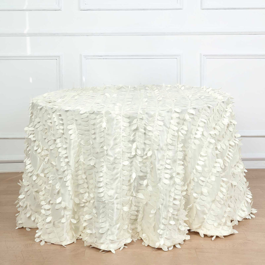 120inch Ivory Leaf Petal Taffeta Round Tablecloth