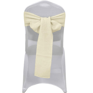 5 Pack | 6"x108" Ivory Linen Chair Sashes, Slubby Textured Wrinkle Resistant Sashes