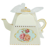 25 Pack | 4inch Ivory Mini Teapot Favor Boxes, Tea Time Gift Box with Ribbon#whtbkgd