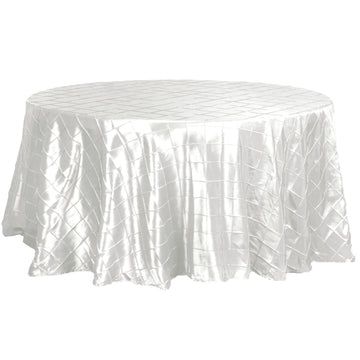 120" Ivory Pintuck Round Seamless Tablecloth for 5 Foot Table With Floor-Length Drop