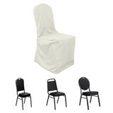 Ivory Polyester Banquet Chair Cover, Reusable Stain Resistant Slip On Chair Cover