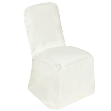 Ivory Polyester Square Top Banquet Chair Cover, Reusable Chair Cover