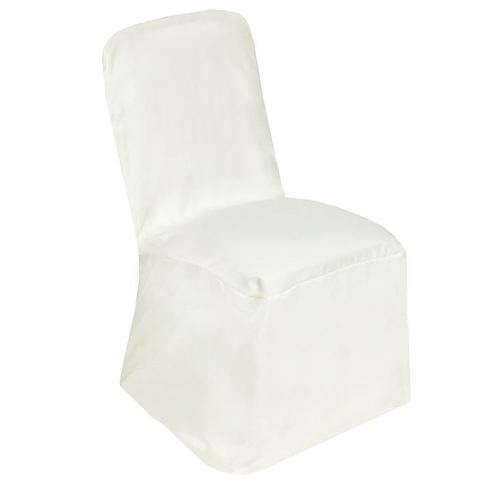 Ivory Polyester Square Top Banquet Chair Cover, Reusable Chair Cover#whtbkgd