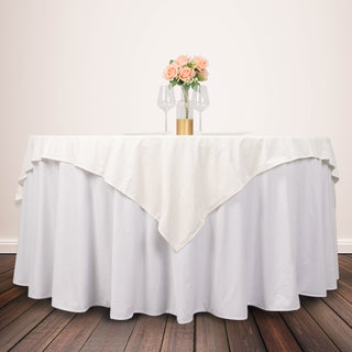 Elevate Your Event with the Ivory Premium Scuba Wrinkle Free Square Table Overlay