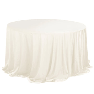 132" Ivory Premium Scuba Wrinkle Free Round Tablecloth, Seamless Scuba Polyester Tablecloth for 6 Foot Table With Floor-Length Drop