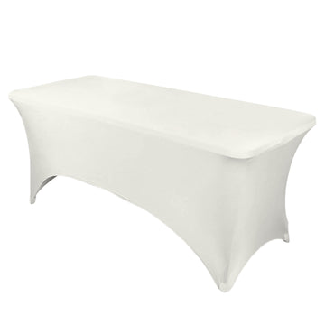 Ivory Stretch Spandex Rectangle Tablecloth 8ft Wrinkle Free Fitted Table Cover for 96"x30" Tables