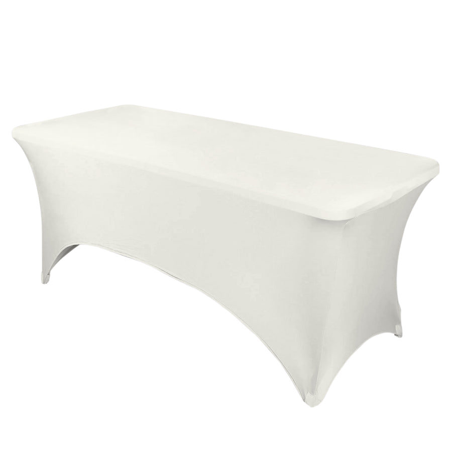 Ivory Stretch Spandex Rectangle Tablecloth 8ft Wrinkle Free Fitted Table Cover