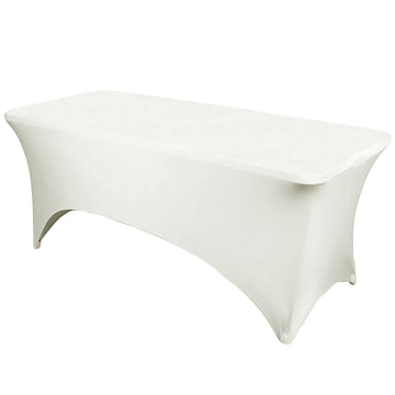 Ivory Stretch Spandex Rectangle Tablecloth 6ft Wrinkle Free Fitted Table Cover for 72"x30" Tables