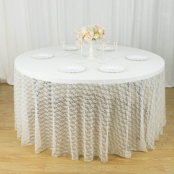 120" Ivory Round Seamless Polyester Floral Lace Tablecloth