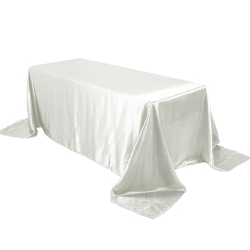 90"x132" Ivory Satin Seamless Rectangular Tablecloth for 6 Foot Table With Floor-Length Drop
