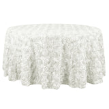 132inch Ivory Grandiose Rosette 3D Satin Round Tablecloth