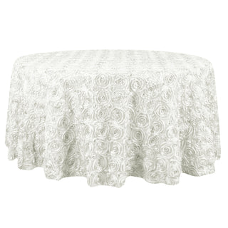 Elevate Your Event Decor with the Ivory Seamless Grandiose Rosette 3D Satin Round Tablecloth