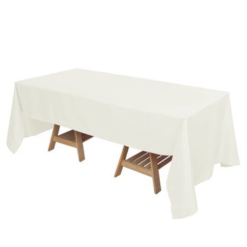 72"x120" Ivory Seamless Polyester Rectangle Tablecloth, Reusable Linen Tablecloth