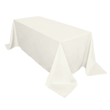 90"x132" Ivory Seamless Polyester Rectangular Tablecloth for 6 Foot Table With Floor-Length Drop