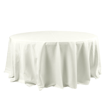 120" Ivory Seamless Polyester Round Tablecloth for 5 Foot Table With Floor-Length Drop