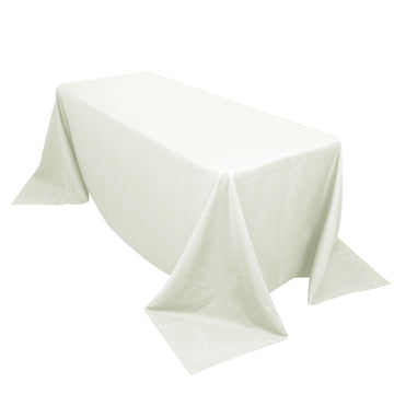 90"x132" Ivory Seamless Premium Polyester Rectangular Tablecloth - 220GSM for 6 Foot Table With Floor-Length Drop