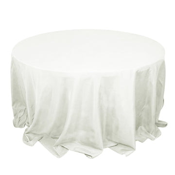 132" Ivory Seamless Premium Polyester Round Tablecloth - 220GSM for 6 Foot Table With Floor-Length Drop