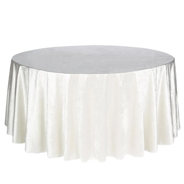 120" Ivory Seamless Premium Velvet Round Tablecloth, Reusable Linen for 5 Foot Table With Floor-Length Drop
