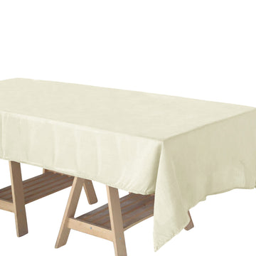 60"x102" Ivory Seamless Rectangular Tablecloth, Linen Table Cloth With Slubby Textured, Wrinkle Resistant