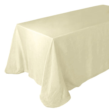 90"x132" Ivory Seamless Rectangular Tablecloth, Linen Table Cloth With Slubby Textured, Wrinkle Resistant