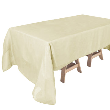 60"x126" Ivory Seamless Rectangular Tablecloth, Linen Table Cloth With Slubby Textured, Wrinkle Resistant