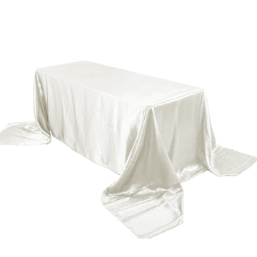 90"x156" Ivory Seamless Satin Rectangular Tablecloth for 8 Foot Table With Floor-Length Drop