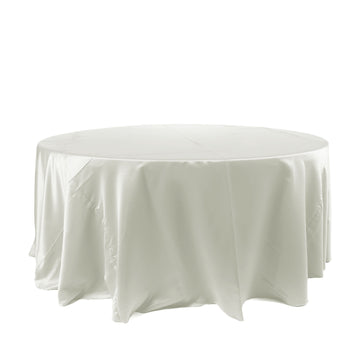 120" Ivory Seamless Satin Round Tablecloth for 5 Foot Table With Floor-Length Drop