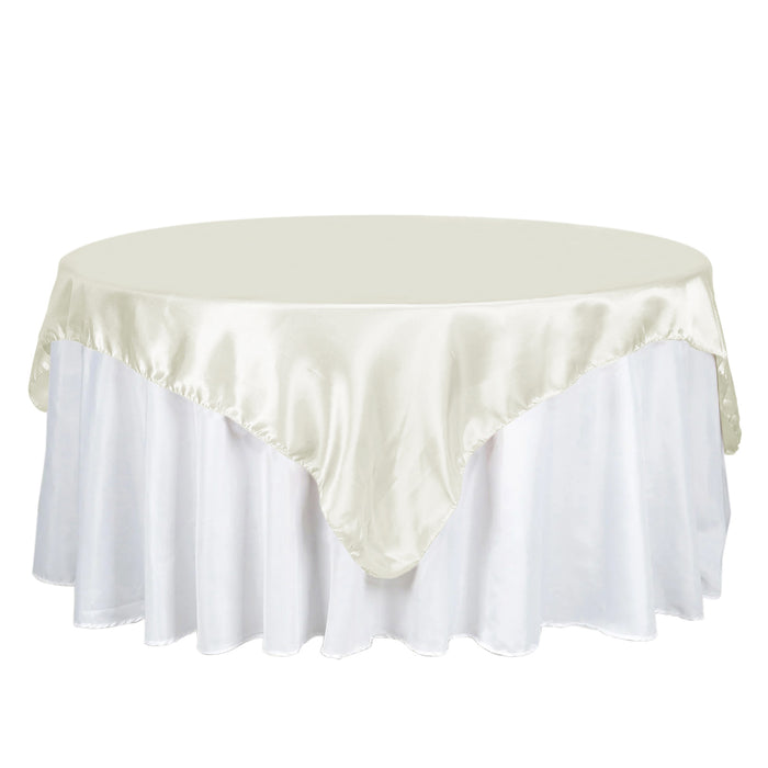 72" x 72" Ivory Seamless Satin Square Tablecloth Overlay