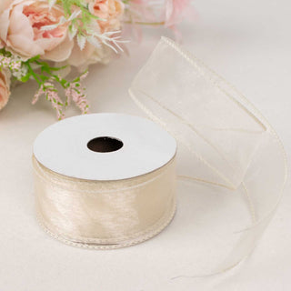 Ivory Sheer Organza Wired Edge Ribbon - Add Elegance to Your Event Decor