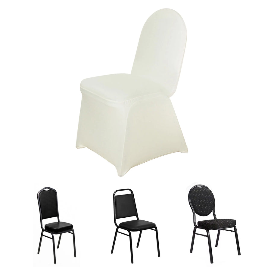 Ivory Spandex Stretch Fitted Banquet Chair Cover - 160 GSM