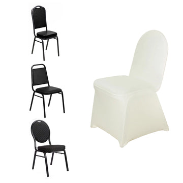 Ivory Spandex Stretch Fitted Banquet Slip On Chair Cover - 160 GSM