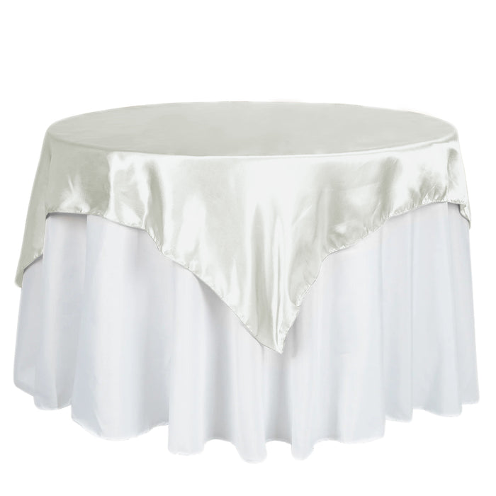 60"x 60" Ivory Seamless Satin Square Tablecloth Overlay