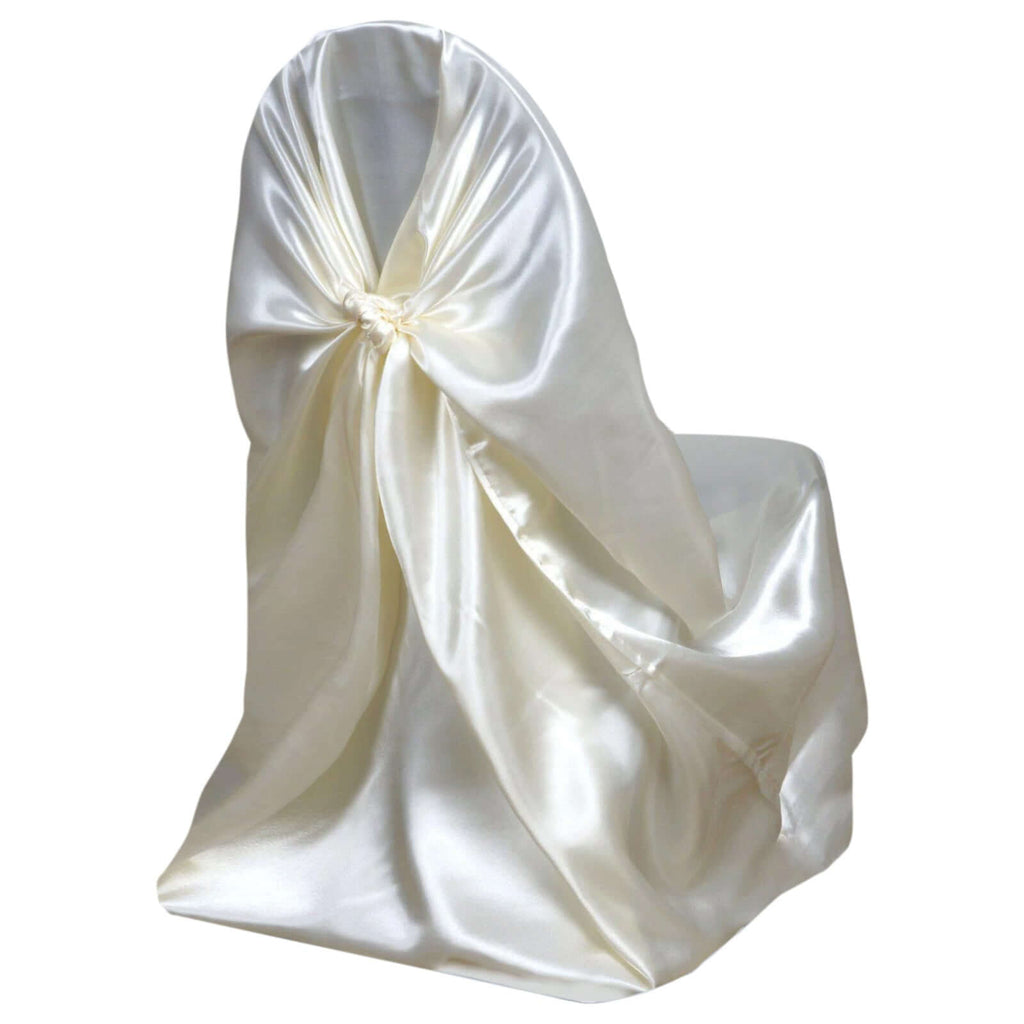 Ivory Satin Self-Tie Chair Cover | tableclothsfactory.com